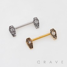 COFFIN-SHAPED ENDS WITH A SPIDER WEB PATTERN 316L SURGICAL STEEL NIPPLE RING